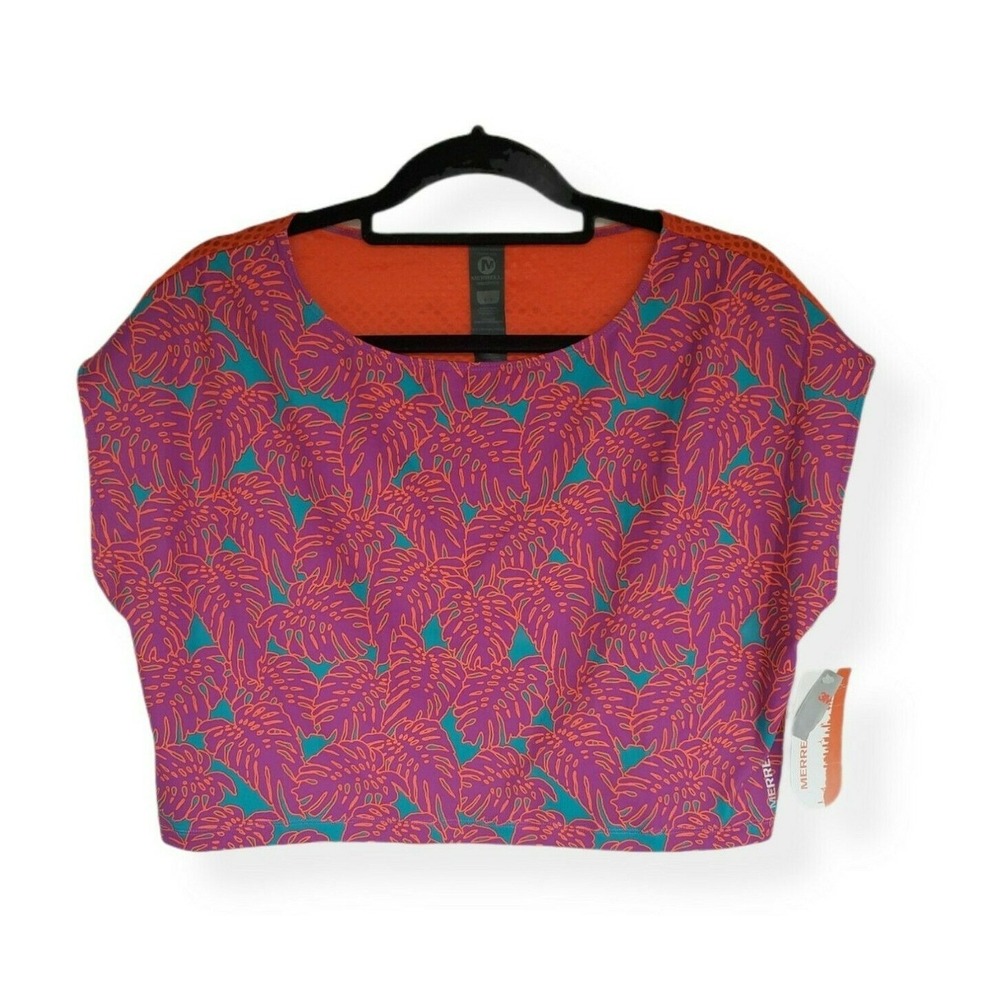 Merrell Crop Top Small Petite Womens Purple Sheer Multi Color Sheer Top